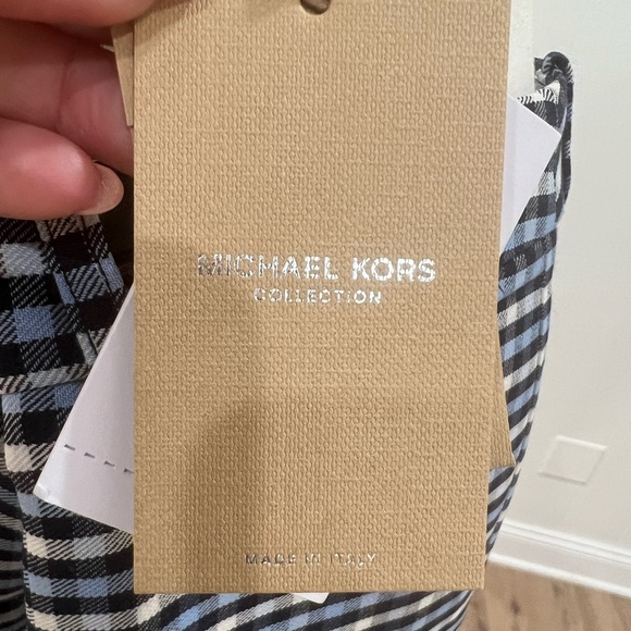 Michael Kors Collection High Waist Gingham Blue White Check Plaid Tailored Pants - Picture 9 of 16